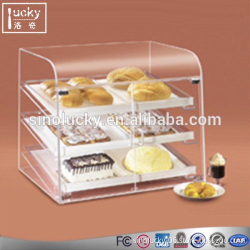 Classic bulk bread storage /display case showcase with 3 trays cusotm counter top bakery displaystand